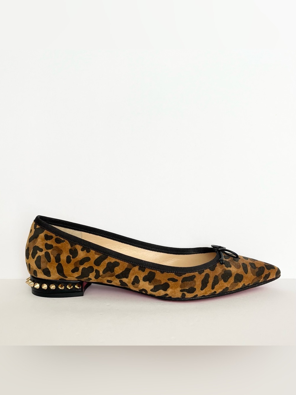 NEW Christian Louboutin Women's Ballet Flats Animal Cheetah Print Bow Studs 38.5